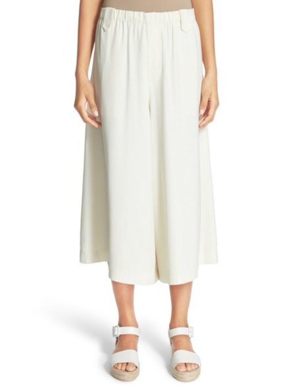 Helmut Lang Wide Leg Crepe Culottes in Ivory, size Medium